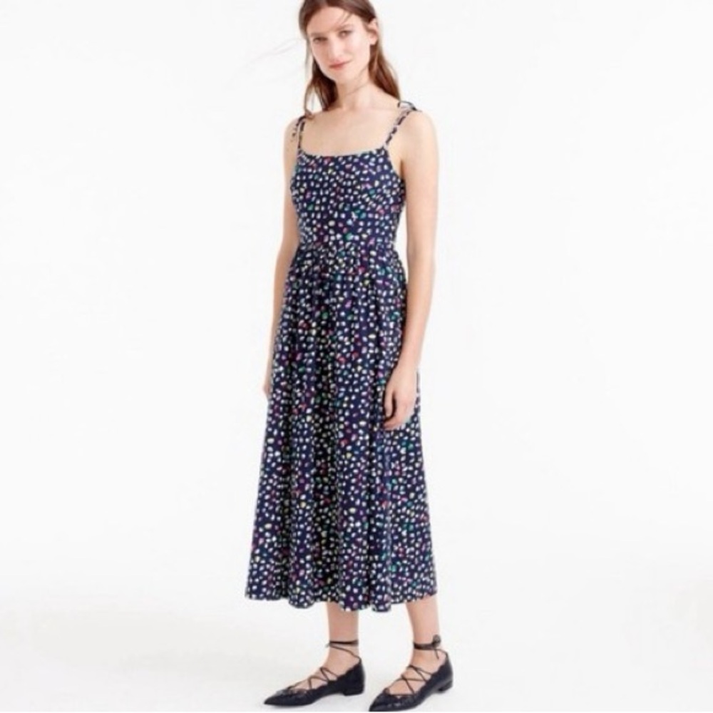J. Crew Navy Polka Dot Midi Dress